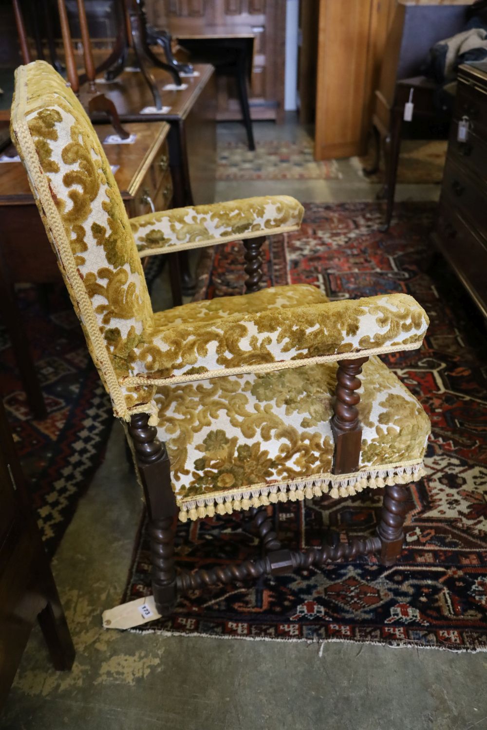 A late Victorian walnut framed armchair and a Chippendale style chair (2)